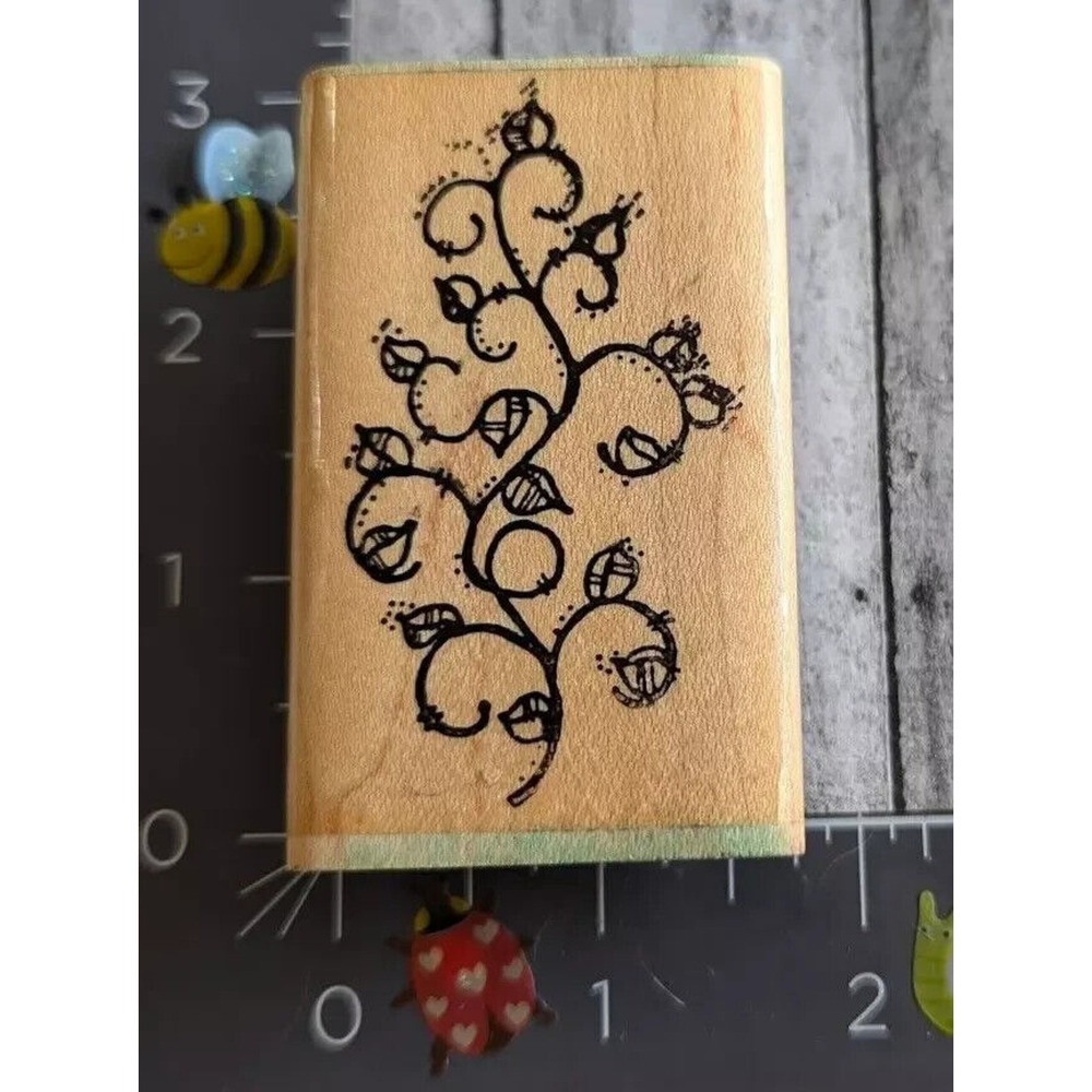 Dots Leafy Plant Branch Ivy Rubber Stamp Wood #E42